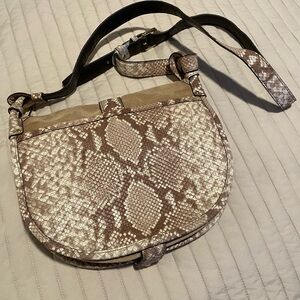 MICHAEL KORS Jaime Large Saddle Bag Leather/Suede Snakeskin Print Shoulder Bag